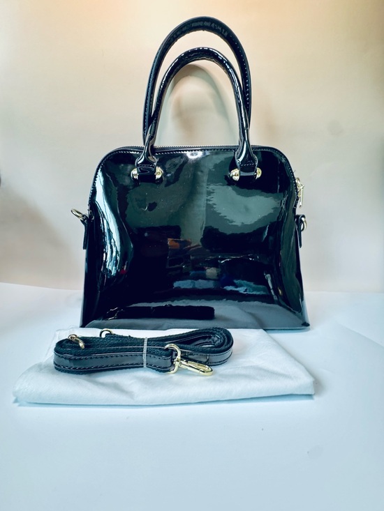 Unique Vintage Handbags - Unique Vintage NEW Black Patent Retro Top Handle Shoulder Bag w/ crossbody strap